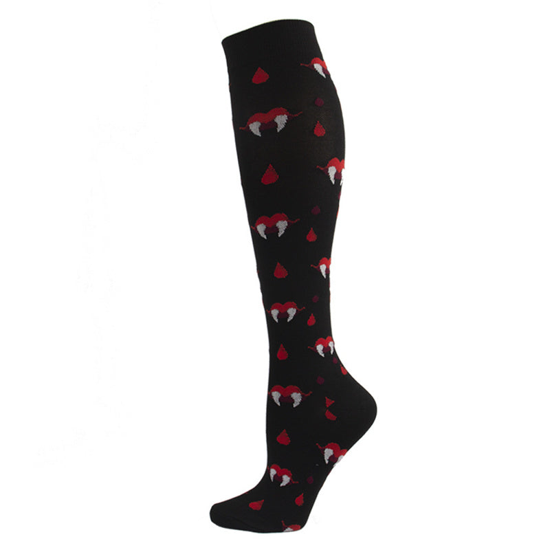 Knee-High Compression Socks Bat Tooth Pattern Sports Nylon Stockings