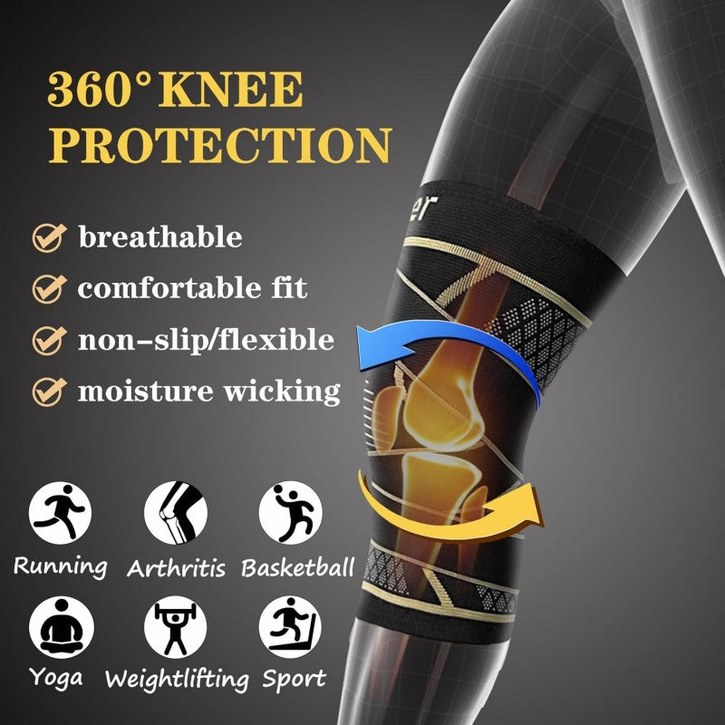 2Pcs Copper Knee Braces with Strap Knee Compression Sleeve