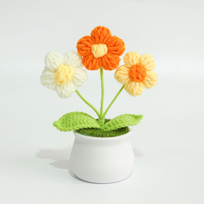 Crochet Sunflower Mini Potted Artificial Plants Handcrafted Flowers - Beginner Crochet Kit