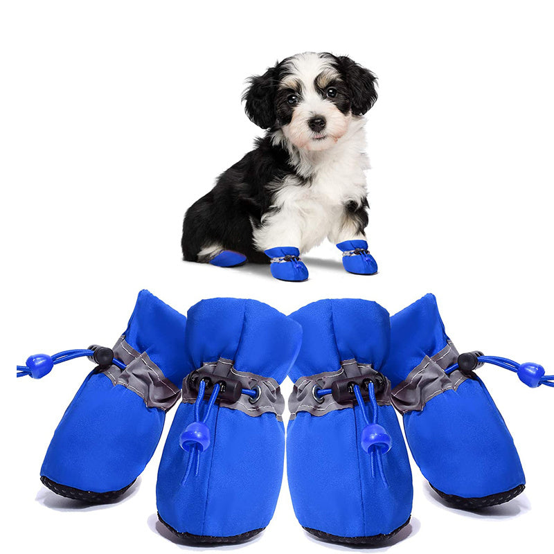 4Pcs Anti-Slip Sole Winter Snow Dog Booties with Reflective Straps Dog Shoes