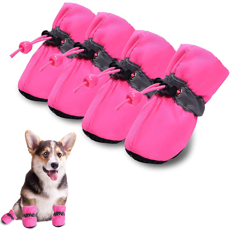 4Pcs Anti-Slip Sole Winter Snow Dog Booties with Reflective Straps Dog Shoes