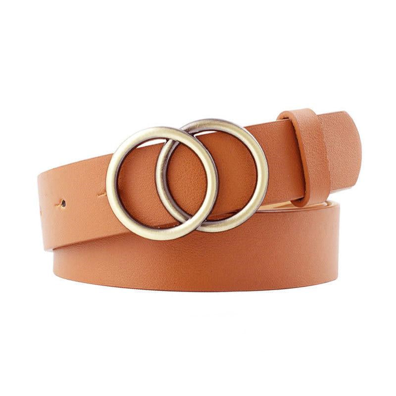 Vintage Double Round Buckle Women Waist Belt Adjustable