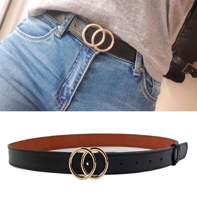 Vintage Double Round Buckle Women Waist Belt Adjustable