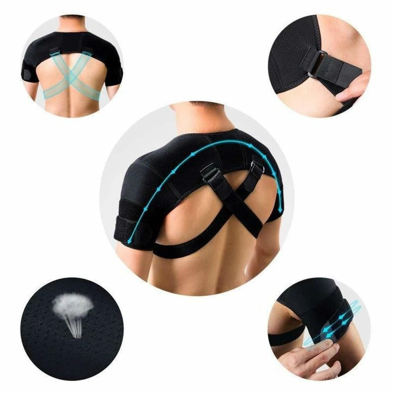 Double Shoulder Brace Support Belt Compression Strap Wrap Injury Pain Relief