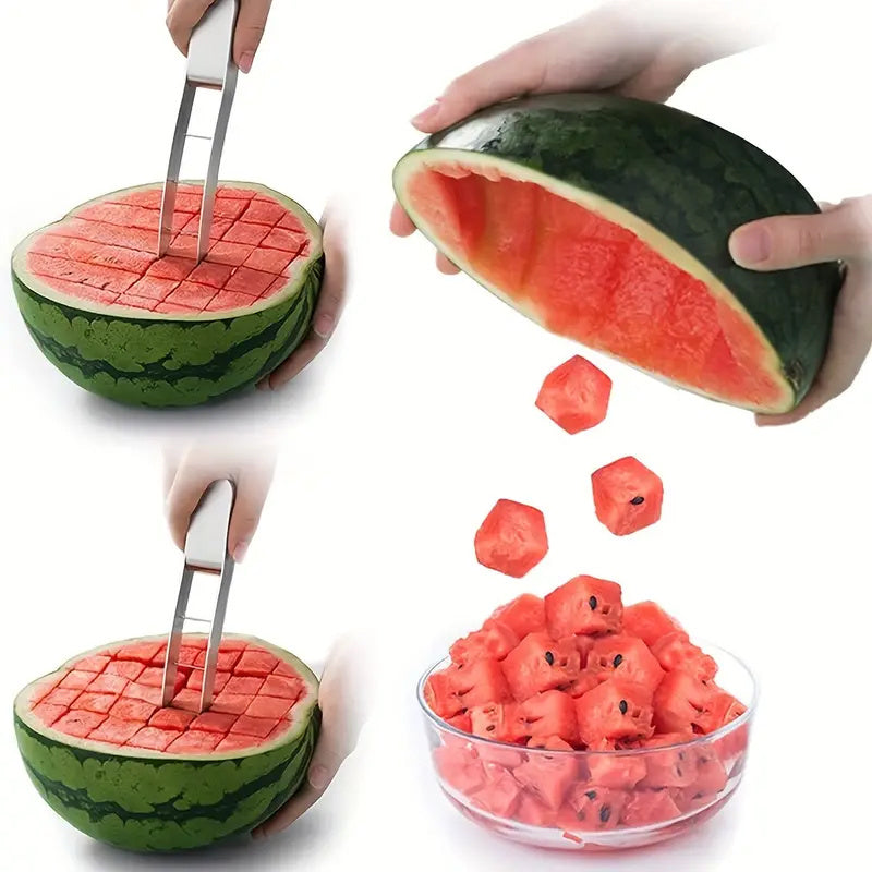 Stainless Easy-Grip Watermelon Cube Cutter Fruit Slicer