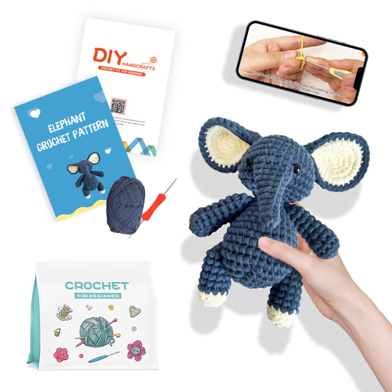 Elephant Crochet Animal DIY Knitting Kit for Beginners Step-By-Step