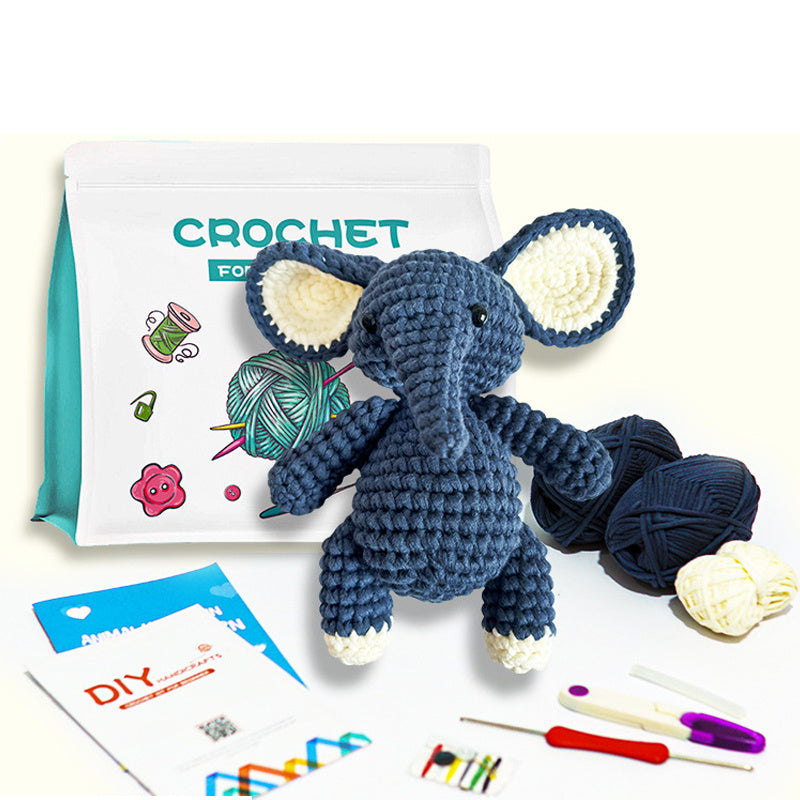 Elephant Crochet Animal DIY Knitting Kit for Beginners Step-By-Step