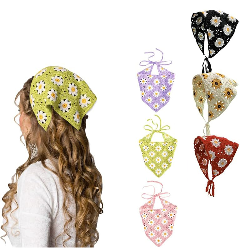 Handmade Crochet Boho Floral Hair Headbands Scarves Head Scarf