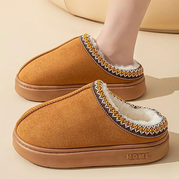 Fluffy Slippers Winter House Shoes Lined Short Ankle Boots Anti-Slip Indoor Bathroom Shoes