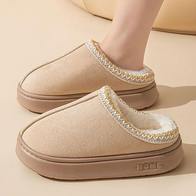 Fluffy Slippers Winter House Shoes Lined Short Ankle Boots Anti-Slip Indoor Bathroom Shoes