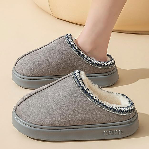 Fluffy Slippers Winter House Shoes Lined Short Ankle Boots Anti-Slip Indoor Bathroom Shoes