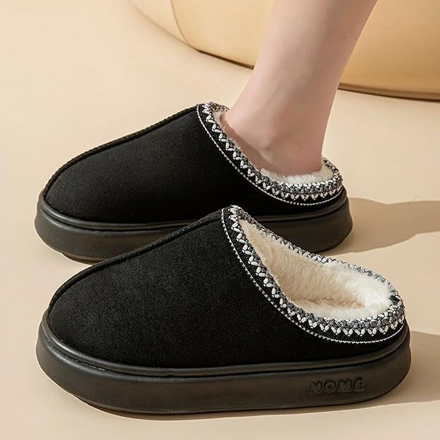 Fluffy Slippers Winter House Shoes Lined Short Ankle Boots Anti-Slip Indoor Bathroom Shoes