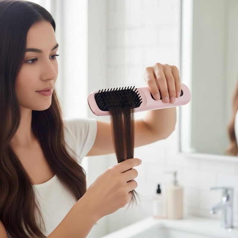 Cordless Three-Setting Hair Straightener Brush Comb with LCD Display