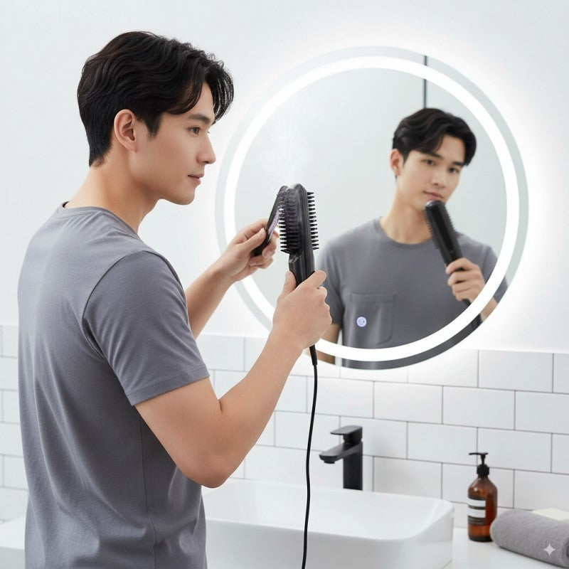 Cordless Three-Setting Hair Straightener Brush Comb with LCD Display
