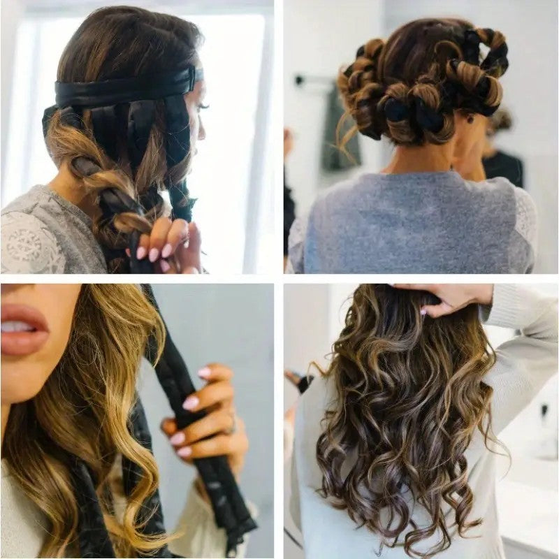 Soft Satin No Heat Heatless Hair Curler Curling Rod Headband with Adjustable Straps