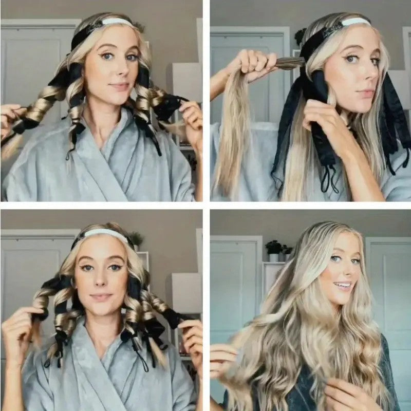 Soft Satin No Heat Heatless Hair Curler Curling Rod Headband with Adjustable Straps