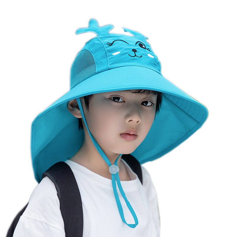 Kids Sun Hat UPF 50+Adjustable Wide Brim Beach Hats with Whistle