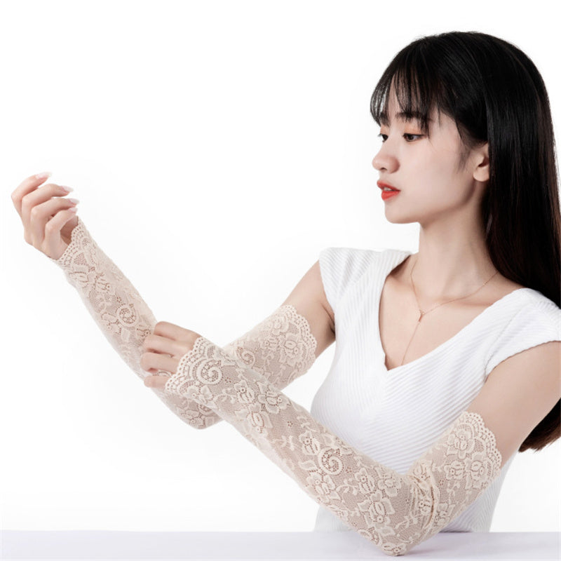 Women's Lace Gloves Fingerless Arm Sleeve Long Thin Sun Protection