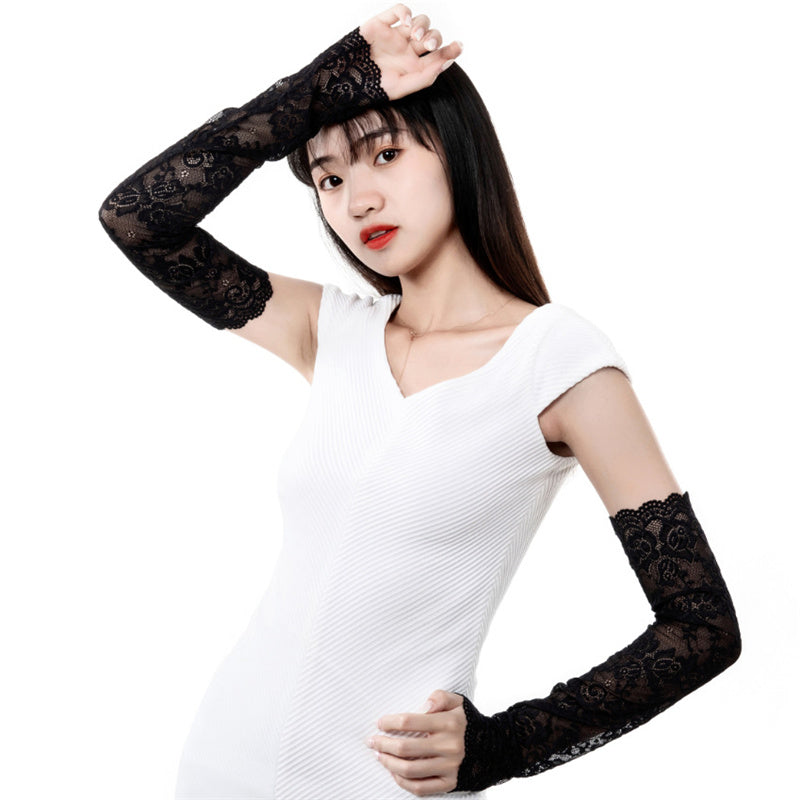 Women's Lace Gloves Fingerless Arm Sleeve Long Thin Sun Protection