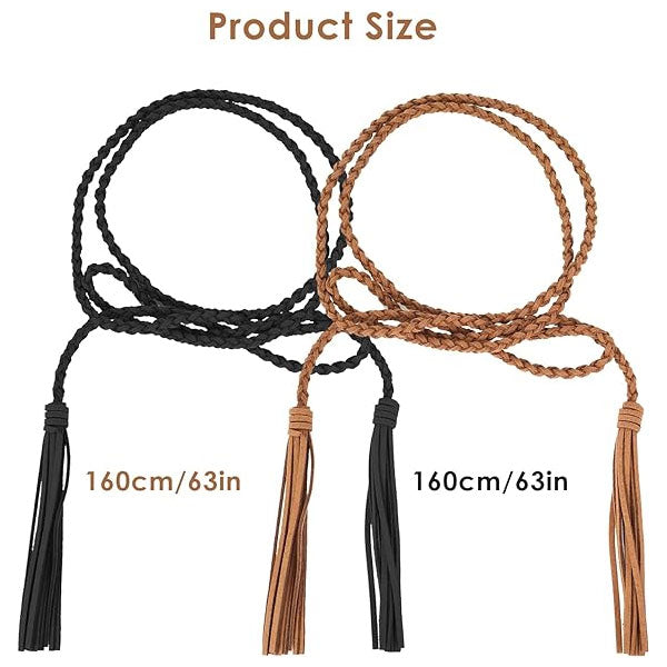 Hand-knitted Skinny Braided Tassel Waist Belts for Women Dresses Skirt