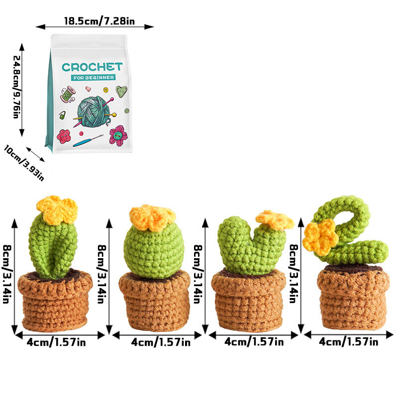 4-Pattern Crochet Plants Starter Kit Beginner-Friendly Set - Succulents Love