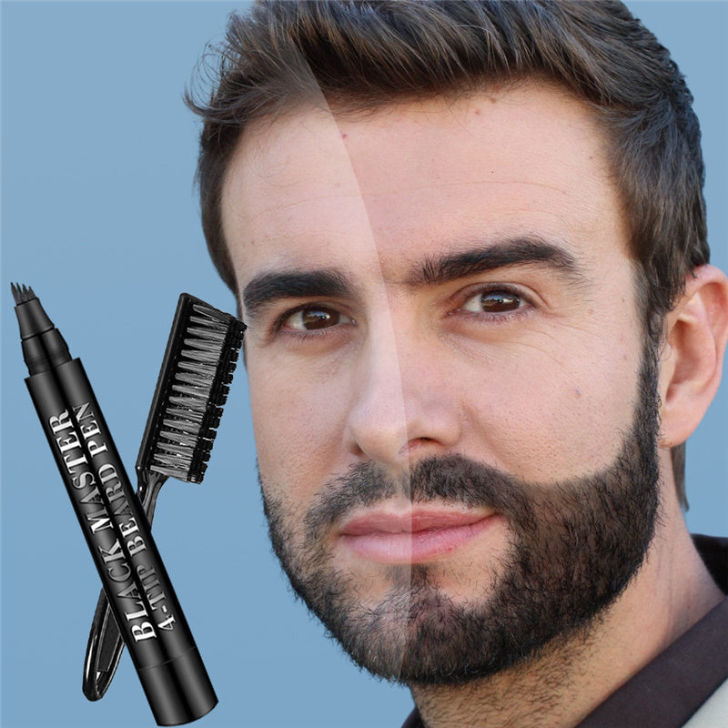 Men Beard Pencil Filler Kit 4 Fork Tips Beard Filling Pen Set with Brush