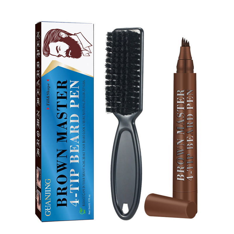 Men Beard Pencil Filler Kit 4 Fork Tips Beard Filling Pen Set with Brush
