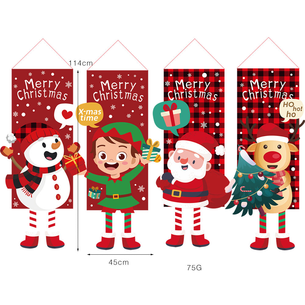 Merry Christmas Window Sign Banners Santa Hanging Feet Doll Hanging Flag