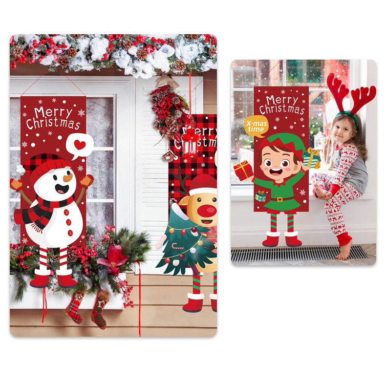 Merry Christmas Window Sign Banners Santa Hanging Feet Doll Hanging Flag