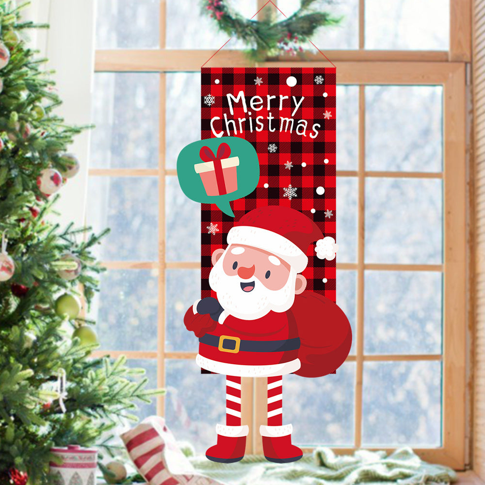 Merry Christmas Window Sign Banners Santa Hanging Feet Doll Hanging Flag