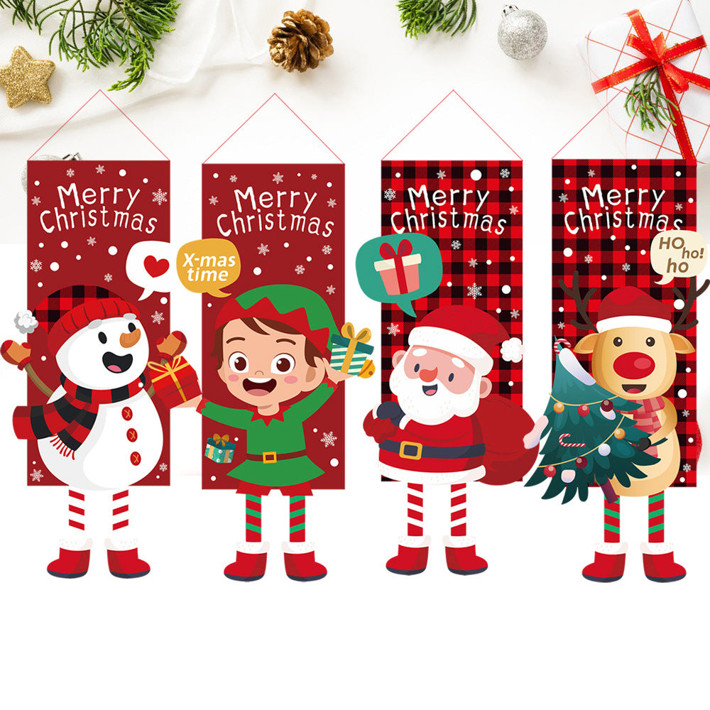 Merry Christmas Window Sign Banners Santa Hanging Feet Doll Hanging Flag