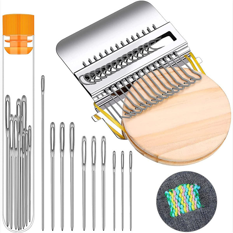 Mini DIY Darning Loom Speedweve Type Weave Tool Kit With 14 Hooks and 9 Needles