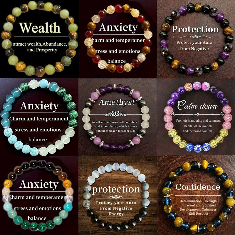Money Crystal Bracelet Wealth Wealth Feng Shui Luck Natural Beaded Stretch Bracelets  ﻿