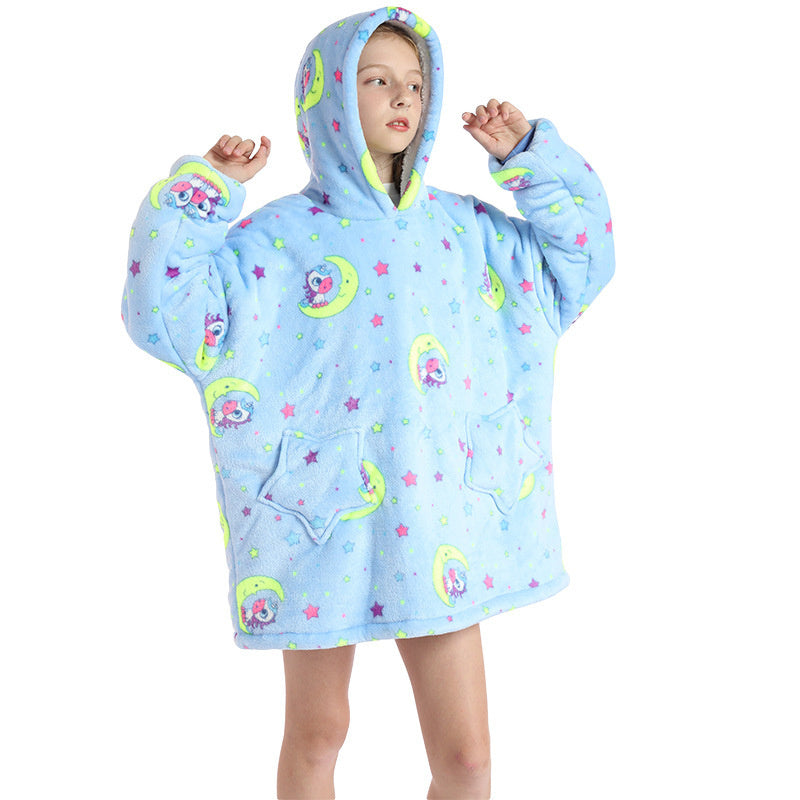 Oversized Wearable Fluffy Warm Flannel Hooded Sweatshirt Blanket Hoodie for Kids