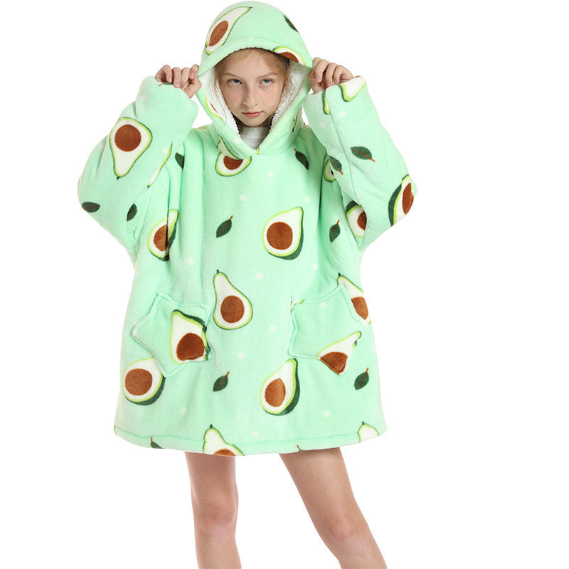 Oversized Wearable Fluffy Warm Flannel Hooded Sweatshirt Blanket Hoodie for Kids