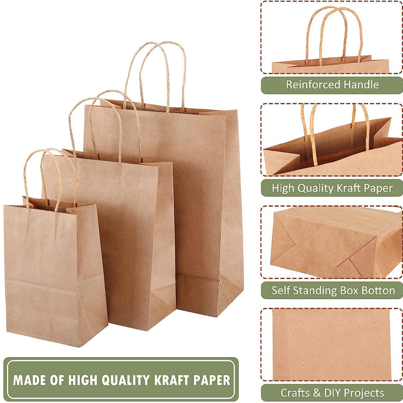 10PCs Kraft Paper Shopping Gift Bags with Handles