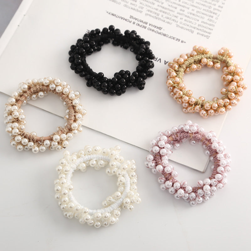 Pearls Beads Hair Rope Ponytail Holder Rubber Elastic Headbands