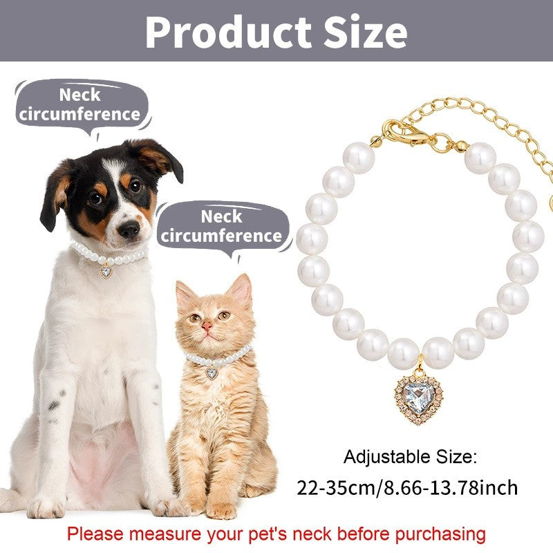 Cat Dog Pearl Necklace Collar Fancy Jewelry Accessories with Heart Shape Rhinestone
