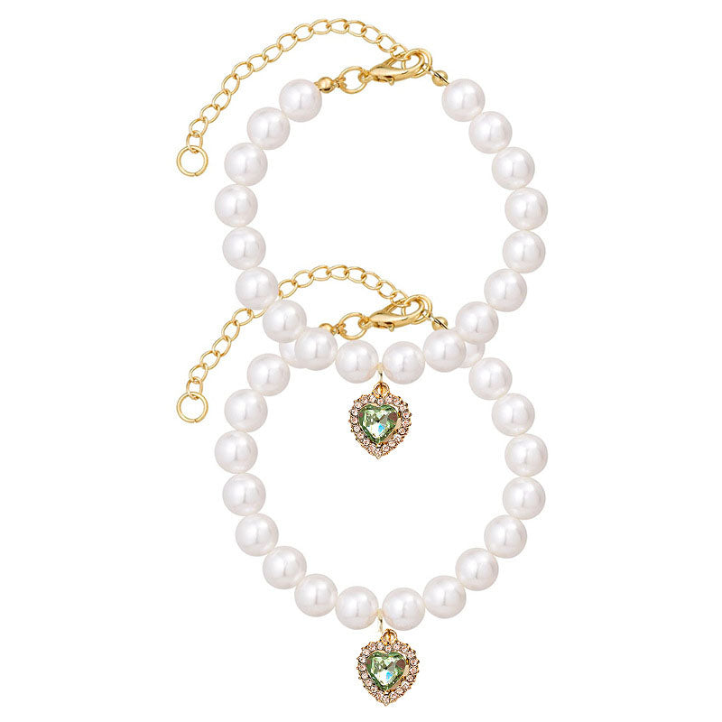 Cat Dog Pearl Necklace Collar Fancy Jewelry Accessories with Heart Shape Rhinestone