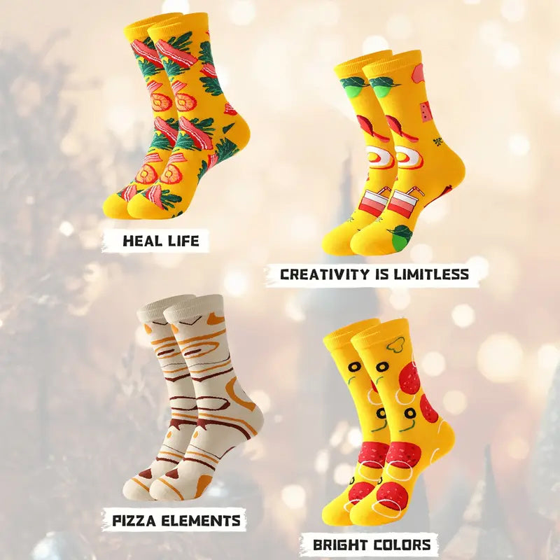 4 Pairs Pizza Socks Funny Food Novelty Cotton Socks for Men Women