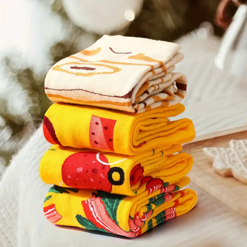 4 Pairs Pizza Socks Funny Food Novelty Cotton Socks for Men Women