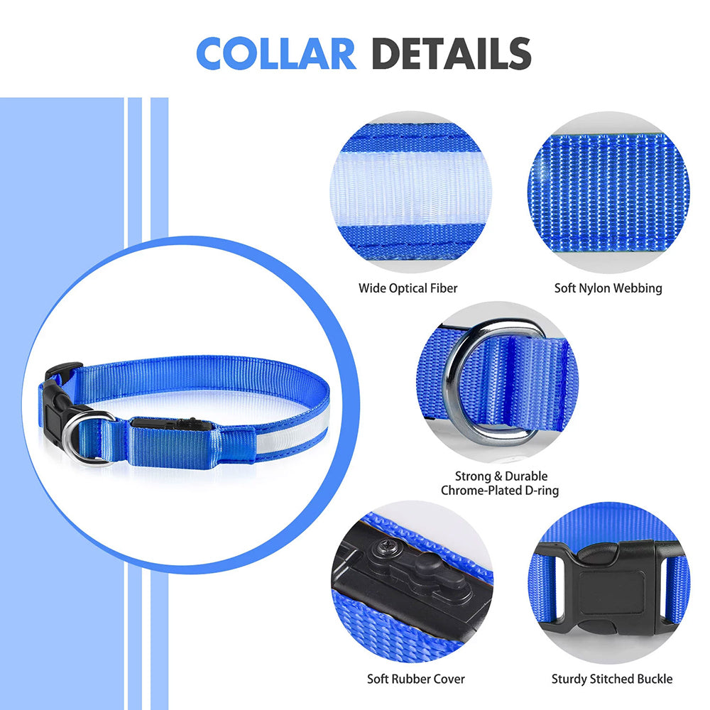 USB Rechargeable Light Up Dog Collars for Night Walking