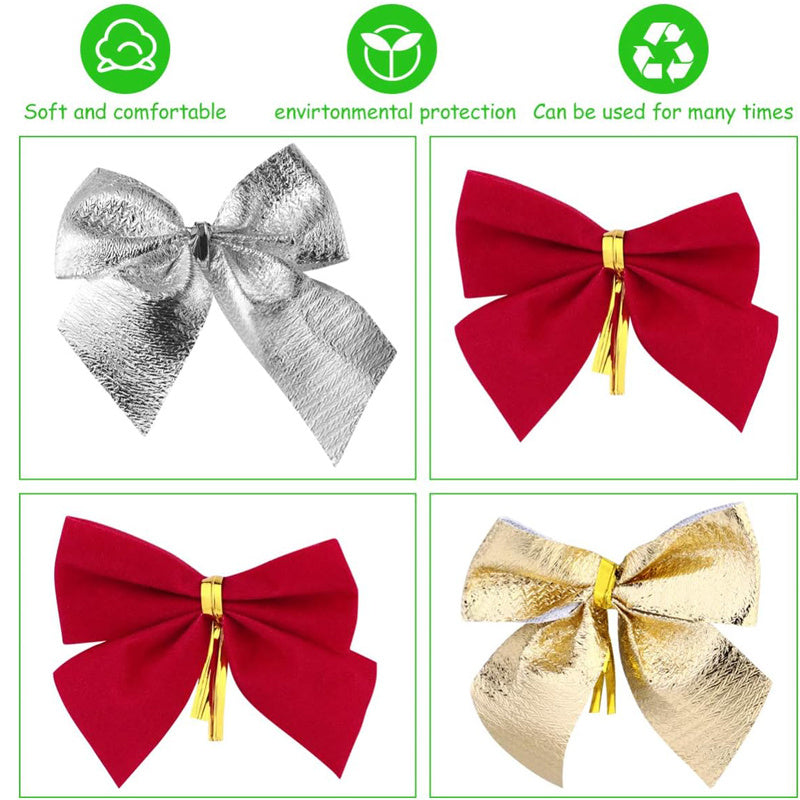 12Pcs Christmas Bows Xmas Tree Bowknot Ornaments Decoration