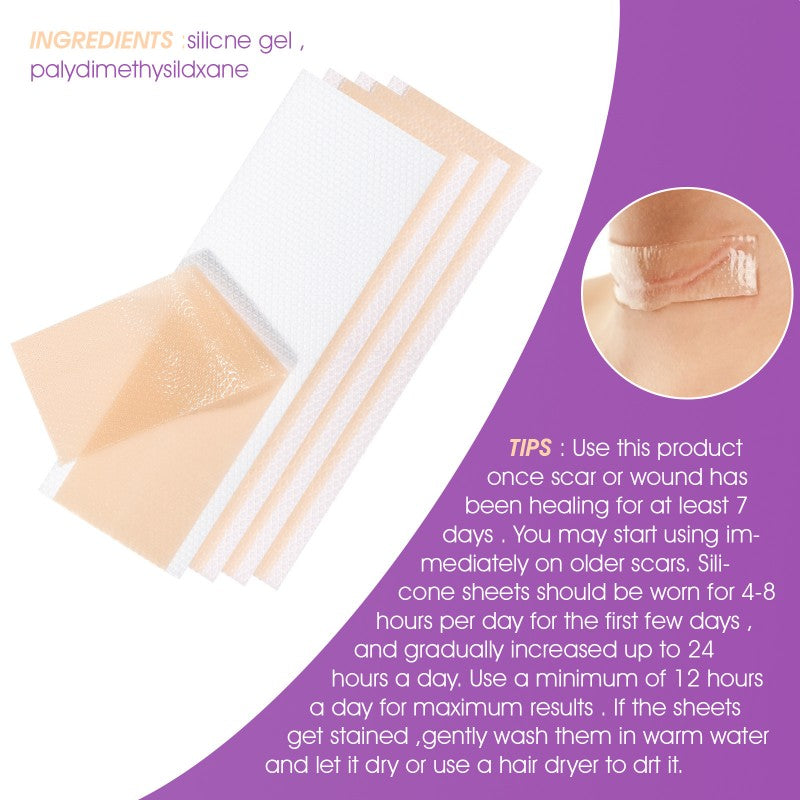4PCS Reusable Scar Removal Patch Silicone Gel Strips Patch Silicone Scar Sheet