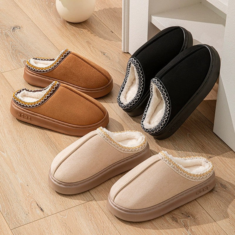 Fluffy Slippers Winter House Shoes Lined Short Ankle Boots Anti-Slip Indoor Bathroom Shoes