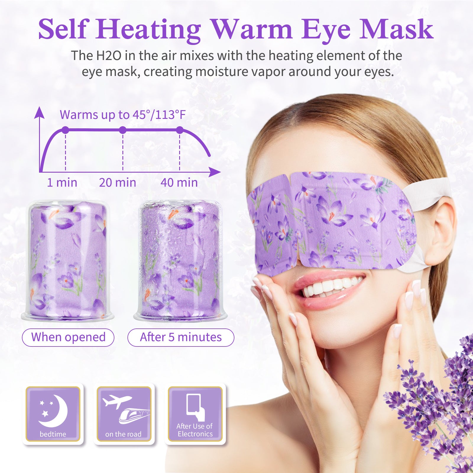 12pcs Steam Eye Masks, Lavender Self-Heating Moist Heated Eye Masks Warm Compress for Relieve Eye Fatigue