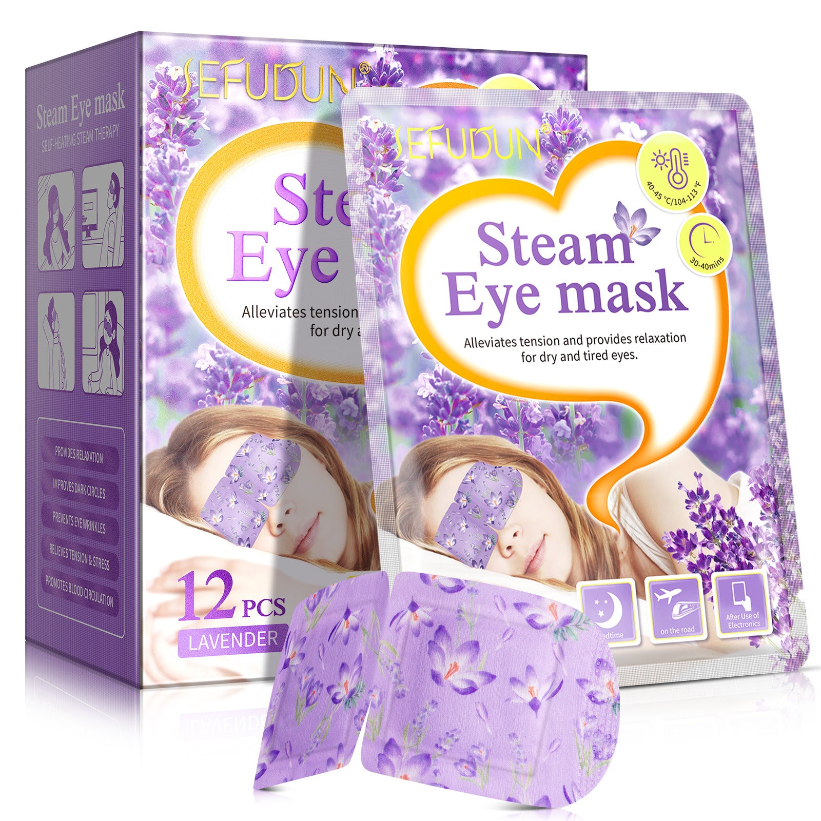 12pcs Steam Eye Masks, Lavender Self-Heating Moist Heated Eye Masks Warm Compress for Relieve Eye Fatigue