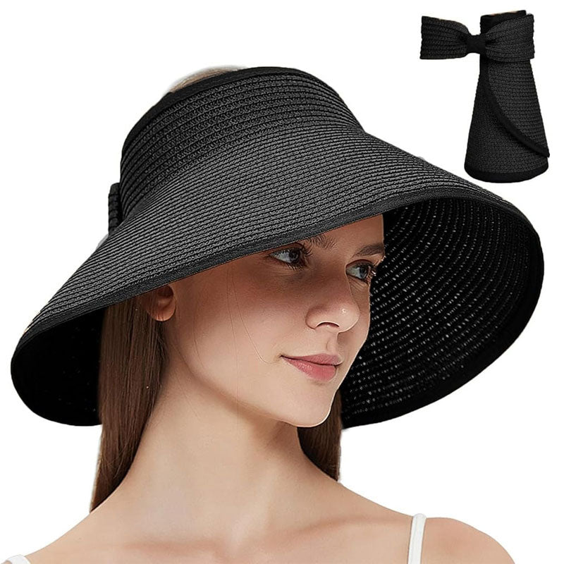 Women's UPF 50+ Wide Brim Roll-up Straw Sun Hat Sun Visor