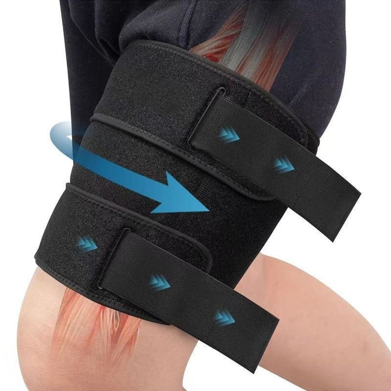 Thigh Brace SupportAdjustable Thigh Brace, Hamstring Compression Wrap, Thigh Compression Sleeve, Quad and Upper Leg Brace for Men & Women ﻿
