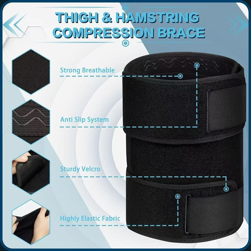 Thigh Brace SupportAdjustable Thigh Brace, Hamstring Compression Wrap, Thigh Compression Sleeve, Quad and Upper Leg Brace for Men & Women ﻿
